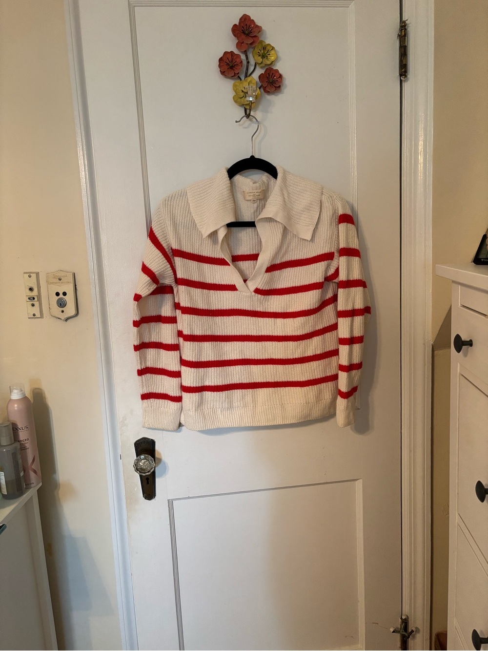 Sezane Tahar Jumper Ecru / Red - Size XXS - Picture 2 of 5